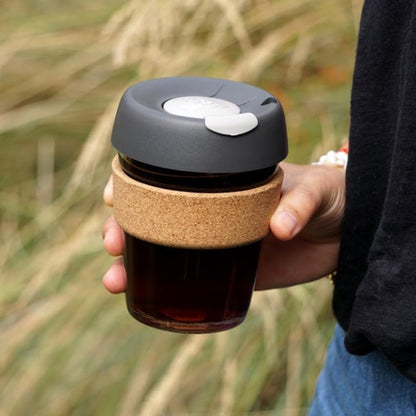 Brew Cork, Reusable Glass Tumbler with Natural Cork, Tall Coffee Cup 12oz / 340ml - Pine
