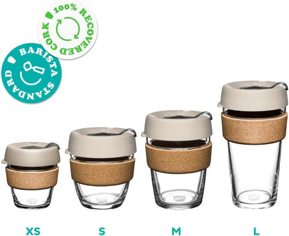 Brew Cork, Reusable Glass Tumbler with Natural Cork, Tall Coffee Cup 12oz / 340ml - Pine