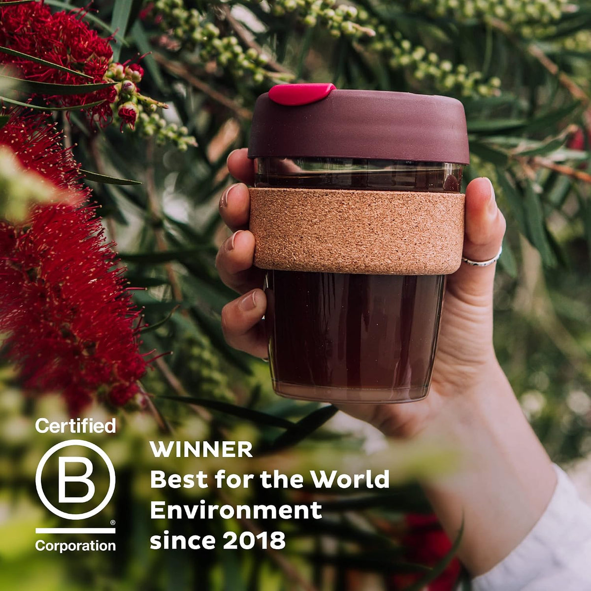 Brew Cork, Reusable Glass Tumbler with Natural Cork, Tall Coffee Cup 12oz / 340ml - Pine