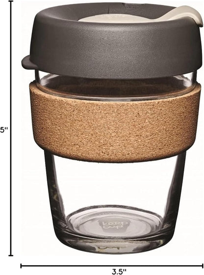 Brew Cork, Reusable Glass Tumbler with Natural Cork, Tall Coffee Cup 12oz / 340ml - Pine