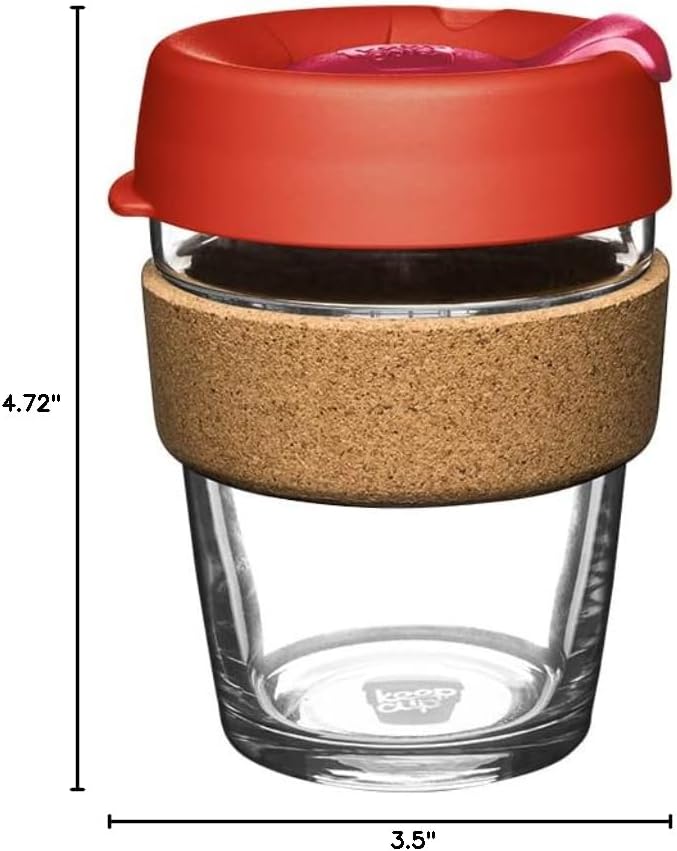 Brew Cork, Reusable Glass Tumbler with Natural Cork, Tall Coffee Cup 12oz / 340ml - Pine