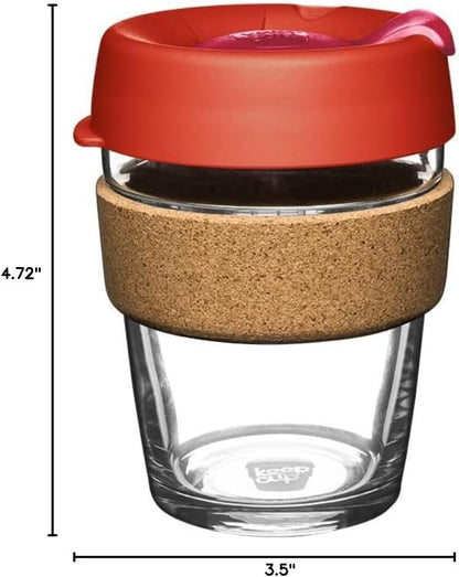 Brew Cork, Reusable Glass Tumbler with Natural Cork, Tall Coffee Cup 12oz / 340ml - Pine