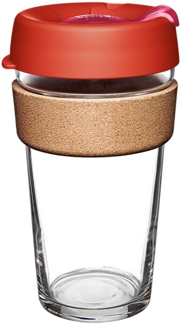 Brew Cork, Reusable Glass Tumbler with Natural Cork, Tall Coffee Cup 12oz / 340ml - Pine
