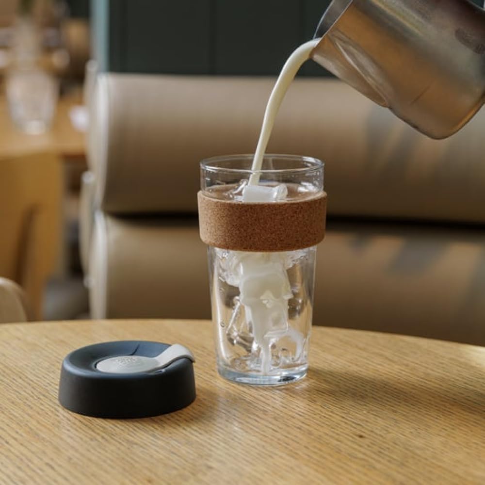 Brew Cork, Reusable Glass Tumbler with Natural Cork, Tall Coffee Cup 12oz / 340ml - Pine