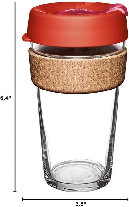 Brew Cork, Reusable Glass Tumbler with Natural Cork, Tall Coffee Cup 12oz / 340ml - Pine