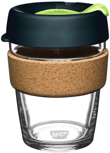 Brew Cork, Reusable Glass Tumbler with Natural Cork, Tall Coffee Cup 12oz / 340ml - Pine