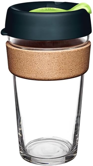 Brew Cork, Reusable Glass Tumbler with Natural Cork, Tall Coffee Cup 12oz / 340ml - Pine