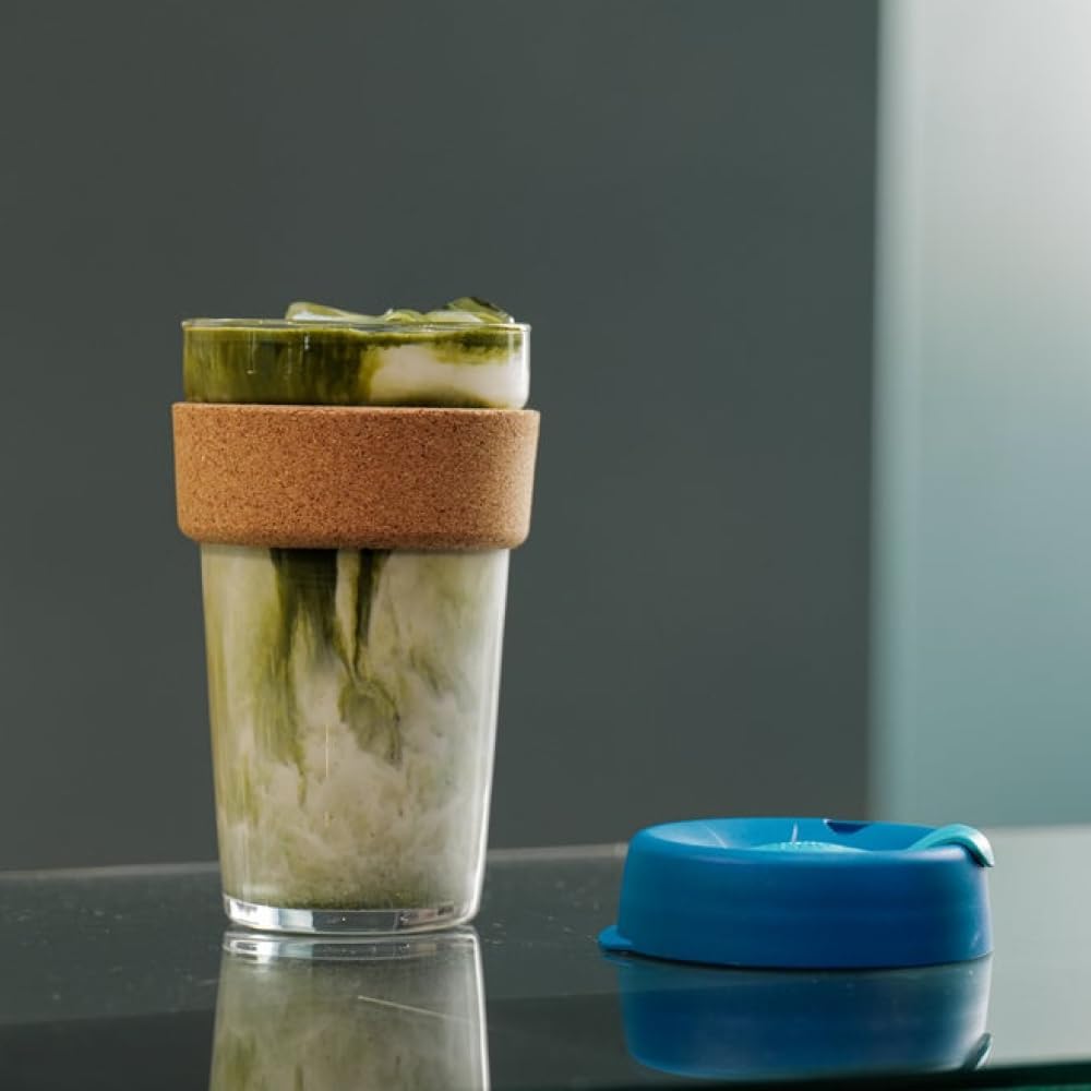 Brew Cork, Reusable Glass Tumbler with Natural Cork, Tall Coffee Cup 12oz / 340ml - Pine