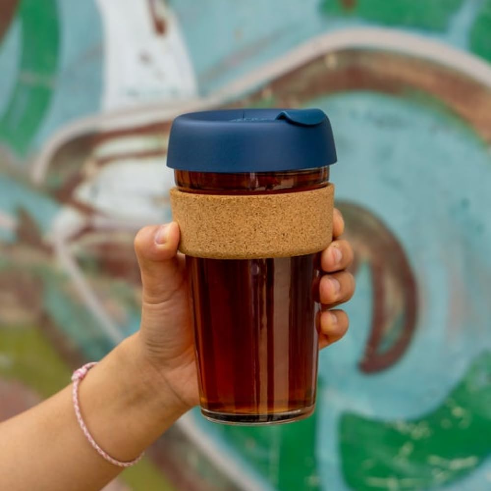 Brew Cork, Reusable Glass Tumbler with Natural Cork, Tall Coffee Cup 12oz / 340ml - Pine