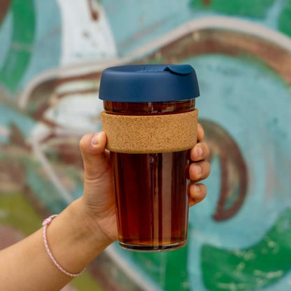 Brew Cork, Reusable Glass Tumbler with Natural Cork, Tall Coffee Cup 12oz / 340ml - Pine