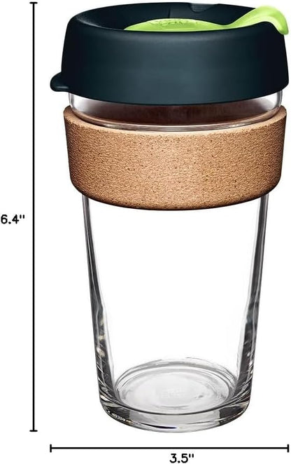 Brew Cork, Reusable Glass Tumbler with Natural Cork, Tall Coffee Cup 12oz / 340ml - Pine