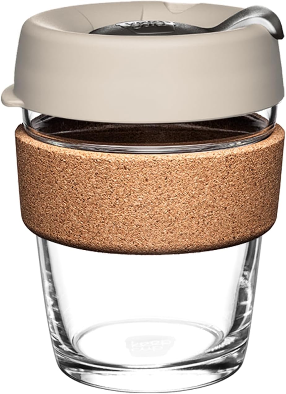 Brew Cork, Reusable Glass Tumbler with Natural Cork, Tall Coffee Cup 12oz / 340ml - Pine