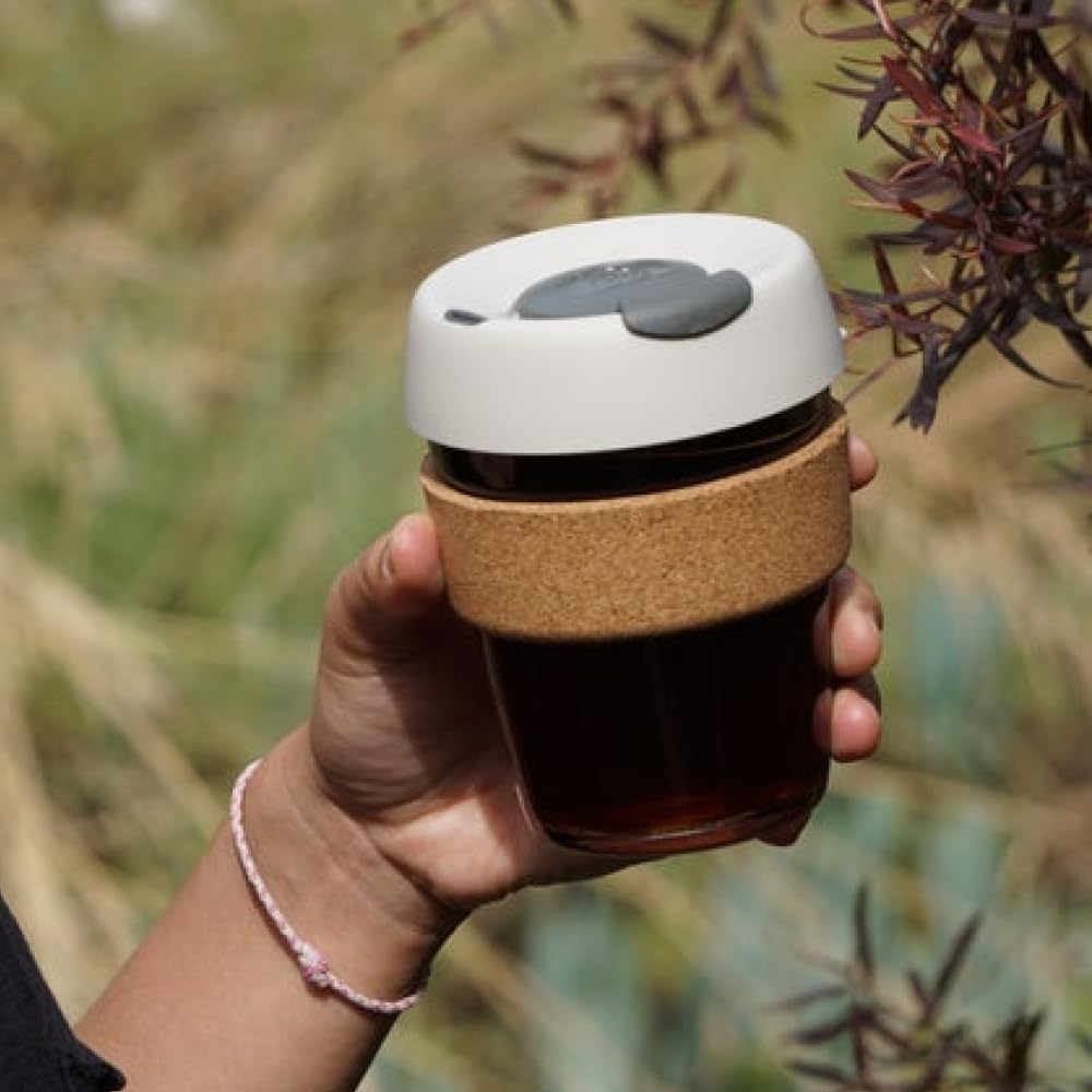 Brew Cork, Reusable Glass Tumbler with Natural Cork, Tall Coffee Cup 12oz / 340ml - Pine