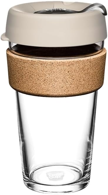 Brew Cork, Reusable Glass Tumbler with Natural Cork, Tall Coffee Cup 12oz / 340ml - Pine
