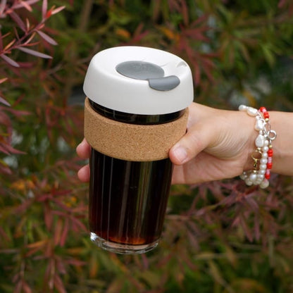 Brew Cork, Reusable Glass Tumbler with Natural Cork, Tall Coffee Cup 12oz / 340ml - Pine