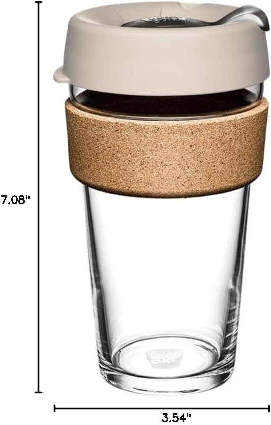 Brew Cork, Reusable Glass Tumbler with Natural Cork, Tall Coffee Cup 12oz / 340ml - Pine