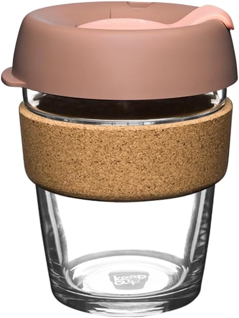 Brew Cork, Reusable Glass Tumbler with Natural Cork, Tall Coffee Cup 12oz / 340ml - Pine