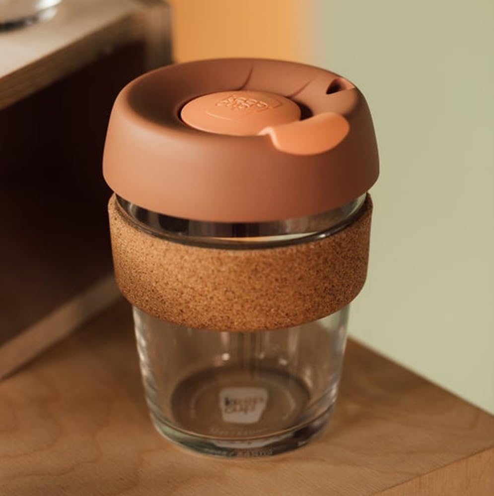 Brew Cork, Reusable Glass Tumbler with Natural Cork, Tall Coffee Cup 12oz / 340ml - Pine