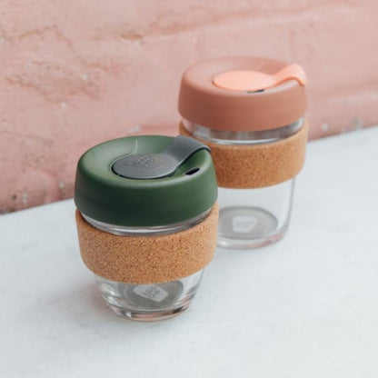 Brew Cork, Reusable Glass Tumbler with Natural Cork, Tall Coffee Cup 12oz / 340ml - Pine