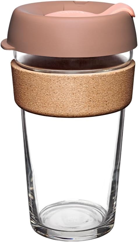 Brew Cork, Reusable Glass Tumbler with Natural Cork, Tall Coffee Cup 12oz / 340ml - Pine