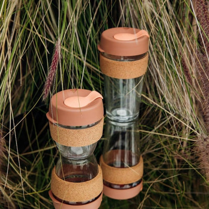 Brew Cork, Reusable Glass Tumbler with Natural Cork, Tall Coffee Cup 12oz / 340ml - Pine