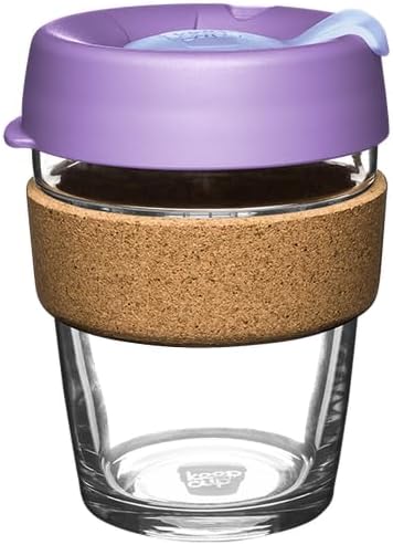 Brew Cork, Reusable Glass Tumbler with Natural Cork, Tall Coffee Cup 12oz / 340ml - Pine