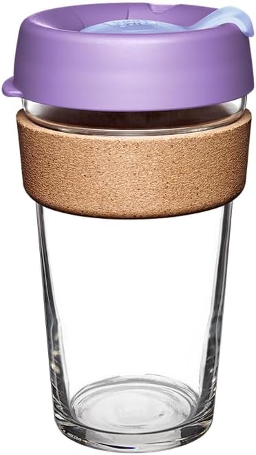Brew Cork, Reusable Glass Tumbler with Natural Cork, Tall Coffee Cup 12oz / 340ml - Pine