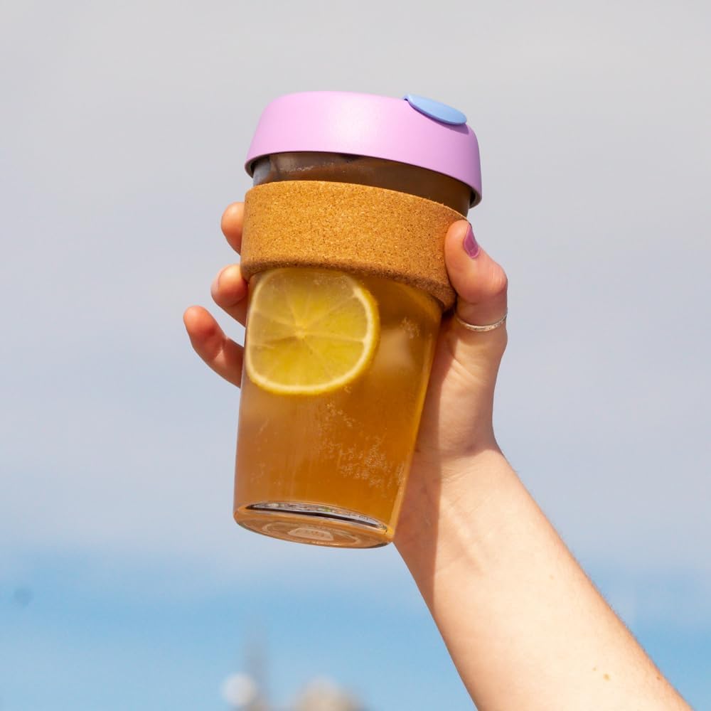 Brew Cork, Reusable Glass Tumbler with Natural Cork, Tall Coffee Cup 12oz / 340ml - Pine