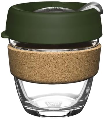 Brew Cork, Reusable Glass Tumbler with Natural Cork, Tall Coffee Cup 12oz / 340ml - Pine