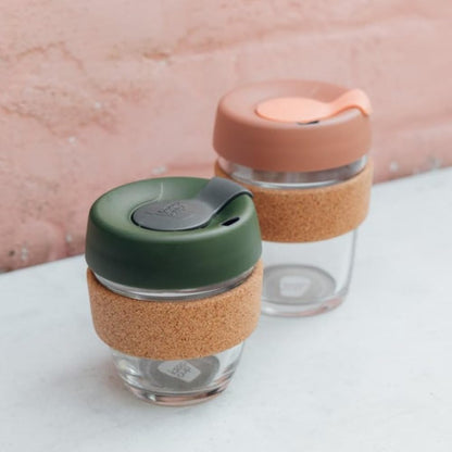 Brew Cork, Reusable Glass Tumbler with Natural Cork, Tall Coffee Cup 12oz / 340ml - Pine