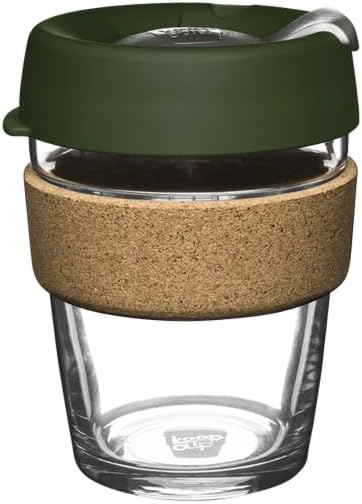Brew Cork, Reusable Glass Tumbler with Natural Cork, Tall Coffee Cup 12oz / 340ml - Pine