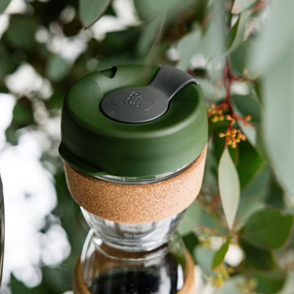Brew Cork, Reusable Glass Tumbler with Natural Cork, Tall Coffee Cup 12oz / 340ml - Pine