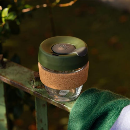Brew Cork, Reusable Glass Tumbler with Natural Cork, Tall Coffee Cup 12oz / 340ml - Pine