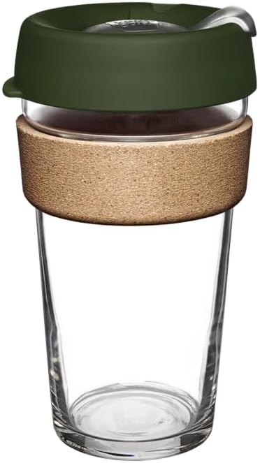 Brew Cork, Reusable Glass Tumbler with Natural Cork, Tall Coffee Cup 12oz / 340ml - Pine