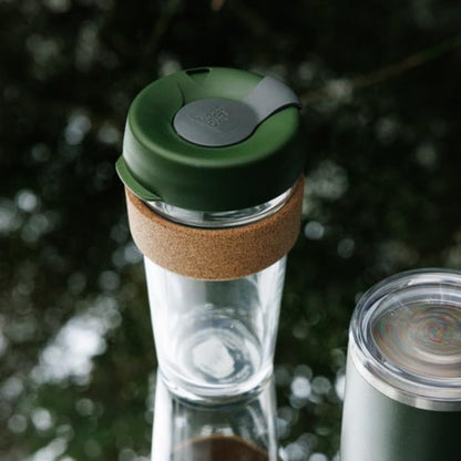 Brew Cork, Reusable Glass Tumbler with Natural Cork, Tall Coffee Cup 12oz / 340ml - Pine