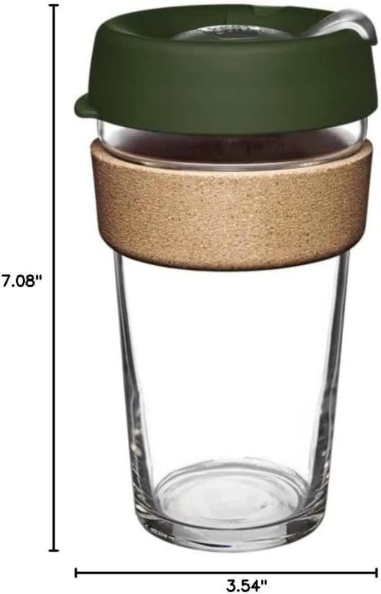 Brew Cork, Reusable Glass Tumbler with Natural Cork, Tall Coffee Cup 12oz / 340ml - Pine
