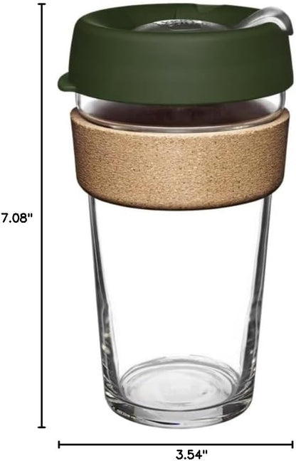 Brew Cork, Reusable Glass Tumbler with Natural Cork, Tall Coffee Cup 12oz / 340ml - Pine