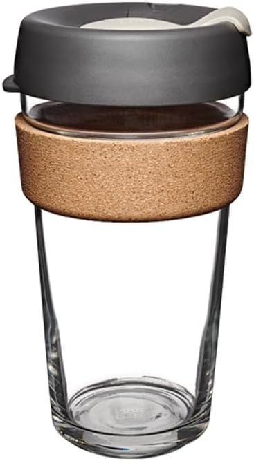 Brew Cork, Reusable Glass Tumbler with Natural Cork, Tall Coffee Cup 12oz / 340ml - Pine