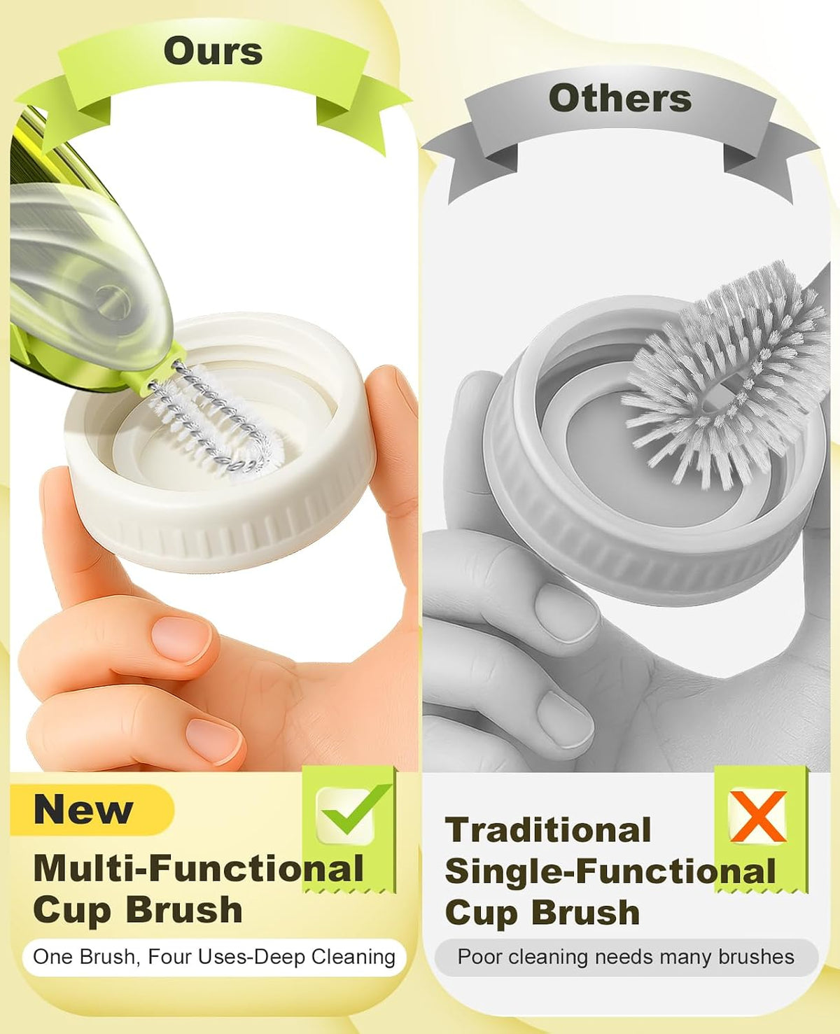 4 in 1 Cup Lid Gap Cleaning Brush Set 2 Pcs - Multifunctional Bottle Cleaning Brush Tools for Home Kitchen and Travel Cleaning | Portable Silicone Cup Lid Cleaner in 2 Colors