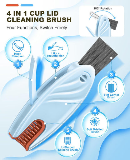 4 in 1 Cup Lid Gap Cleaning Brush Set 2 Pcs - Multifunctional Bottle Cleaning Brush Tools for Home Kitchen and Travel Cleaning | Portable Silicone Cup Lid Cleaner in 2 Colors