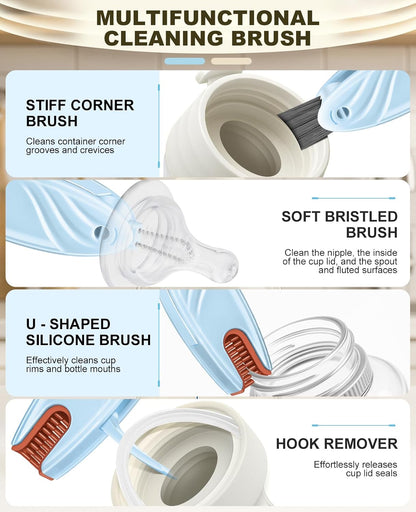 4 in 1 Cup Lid Gap Cleaning Brush Set 2 Pcs - Multifunctional Bottle Cleaning Brush Tools for Home Kitchen and Travel Cleaning | Portable Silicone Cup Lid Cleaner in 2 Colors