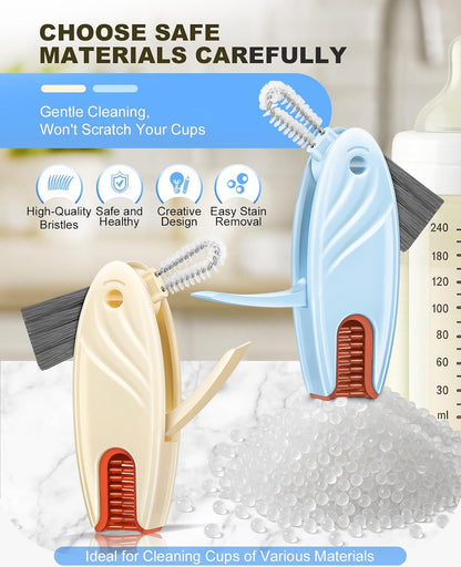 4 in 1 Cup Lid Gap Cleaning Brush Set 2 Pcs - Multifunctional Bottle Cleaning Brush Tools for Home Kitchen and Travel Cleaning | Portable Silicone Cup Lid Cleaner in 2 Colors