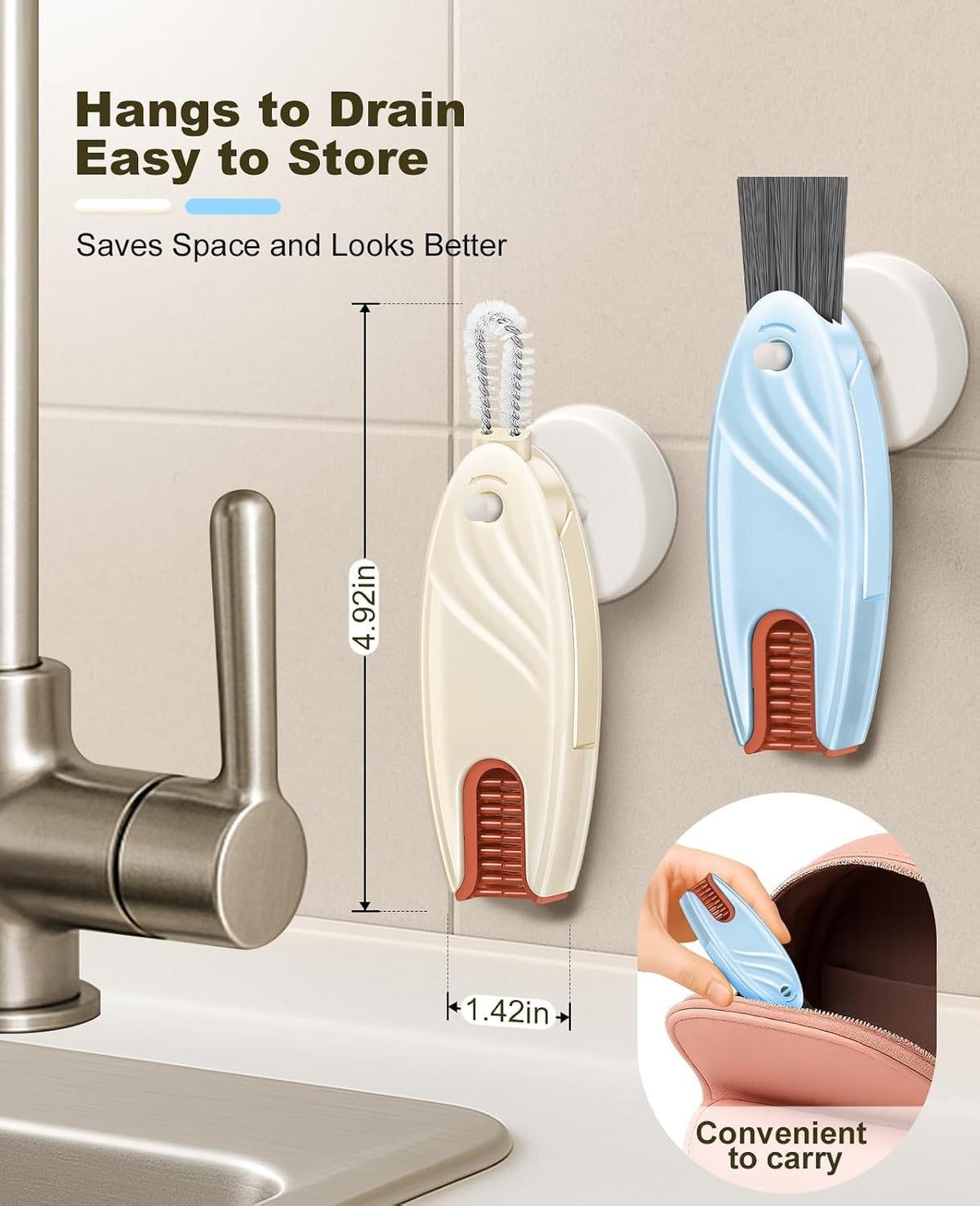 4 in 1 Cup Lid Gap Cleaning Brush Set 2 Pcs - Multifunctional Bottle Cleaning Brush Tools for Home Kitchen and Travel Cleaning | Portable Silicone Cup Lid Cleaner in 2 Colors