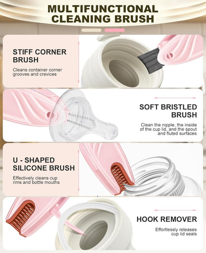 4 in 1 Cup Lid Gap Cleaning Brush Set 2 Pcs - Multifunctional Bottle Cleaning Brush Tools for Home Kitchen and Travel Cleaning | Portable Silicone Cup Lid Cleaner in 2 Colors