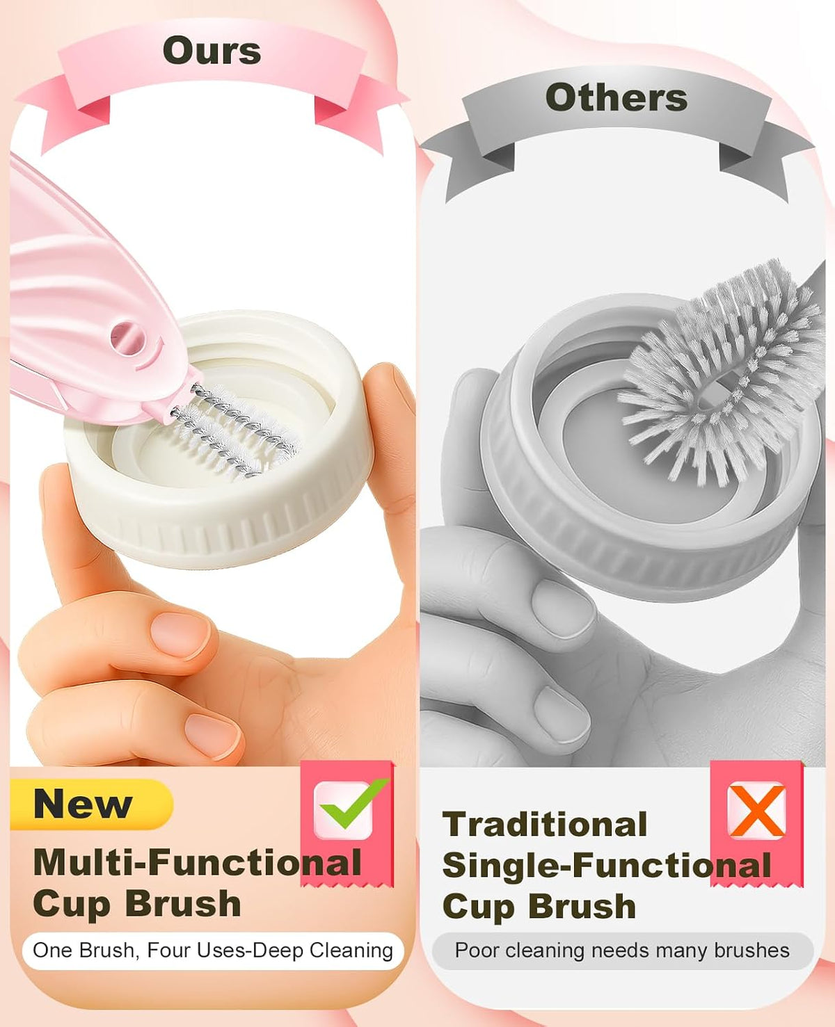 4 in 1 Cup Lid Gap Cleaning Brush Set 2 Pcs - Multifunctional Bottle Cleaning Brush Tools for Home Kitchen and Travel Cleaning | Portable Silicone Cup Lid Cleaner in 2 Colors