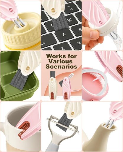 4 in 1 Cup Lid Gap Cleaning Brush Set 2 Pcs - Multifunctional Bottle Cleaning Brush Tools for Home Kitchen and Travel Cleaning | Portable Silicone Cup Lid Cleaner in 2 Colors