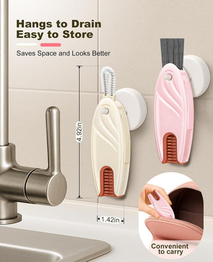 4 in 1 Cup Lid Gap Cleaning Brush Set 2 Pcs - Multifunctional Bottle Cleaning Brush Tools for Home Kitchen and Travel Cleaning | Portable Silicone Cup Lid Cleaner in 2 Colors