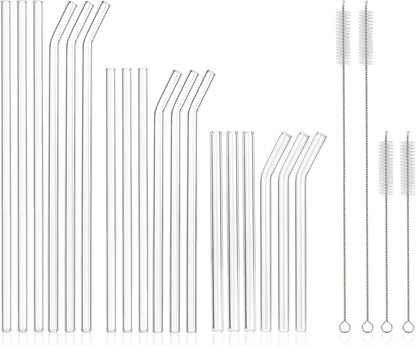 [22 Pcs] Reusable Glass Straws Shatter Resistant - 9 Straight and 9 Bent