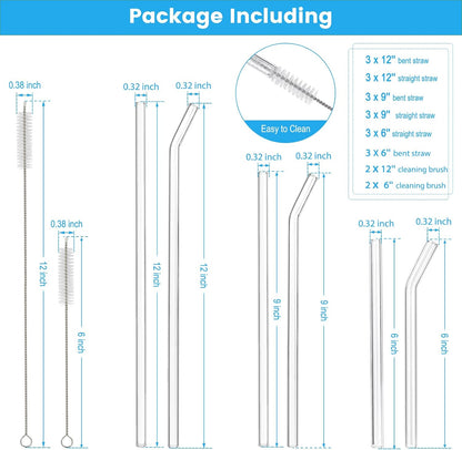 [22 Pcs] Reusable Glass Straws Shatter Resistant - 9 Straight and 9 Bent