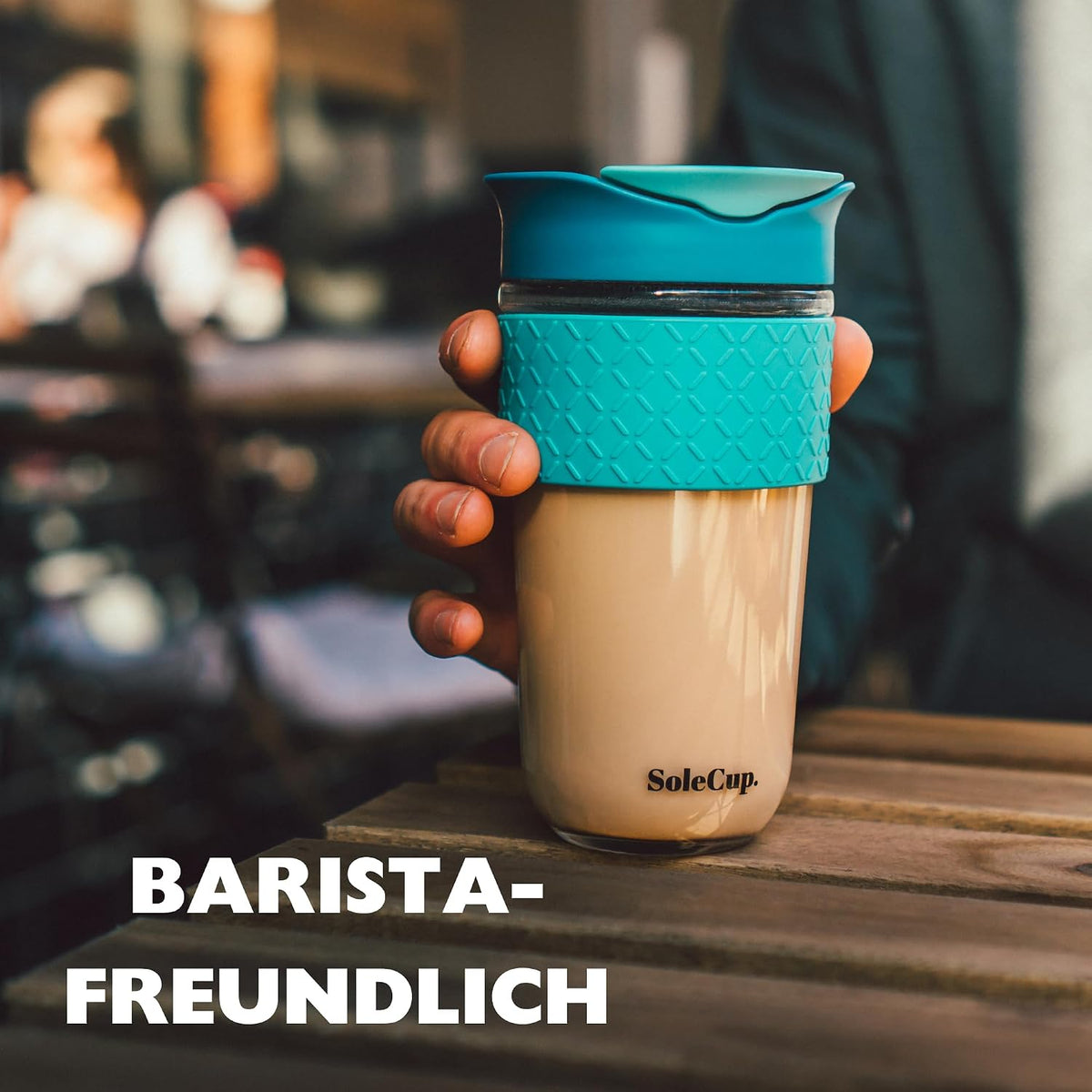 Reusable Strengthened Glass Travel Cup - Spill Proof Coffee Mug - 12oz/340ml BPA-Free Hot Drink Travel Mug with Lid & Silicone Band (Gray and Blue, 12oz)